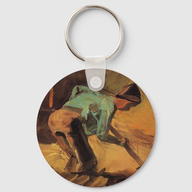 Man Stooping with Stick, Spade by Vincent van Gogh Keychain (Front)