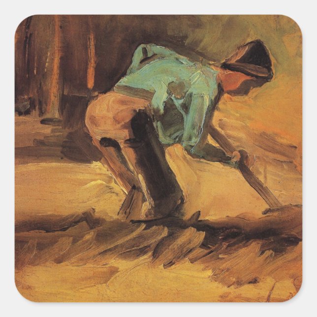 Man Stooping with Stick, Spade by Vincent van Gogh Square Sticker (Front)