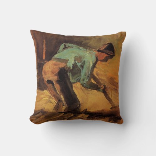 Man Stooping with Stick Spade by Vincent van Gogh Throw Pillow