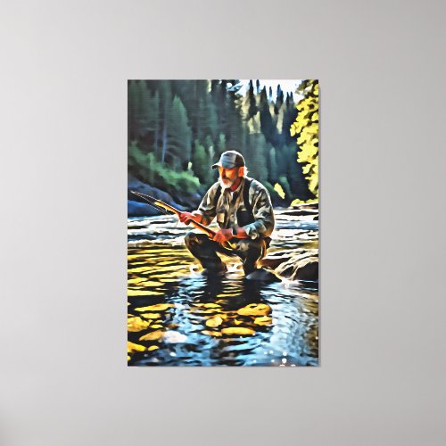  Man Stream Nature  AP49 Fishing Art Canvas Print