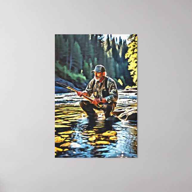 *~* Man Stream Nature  AP49 Fishing Art Canvas Print (Front)