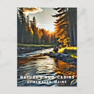*~* Man Sun Fishing Stream AP49 River Maine Postcard