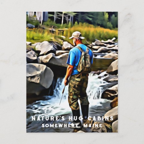  Man Sun Fishing Stream Maine AP49 Caabin Postcard