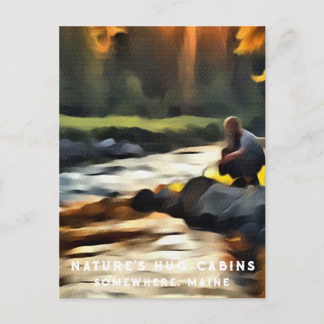 *~* Man Sun Fishing Stream Maine AP49 River Postcard (Front)