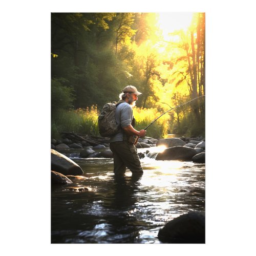  Man Sun Fishing Stream Nature AP49 Photo Print