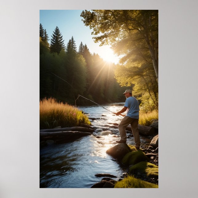 *~* Man Sun Fishing Stream Nature AP49 Poster (Front)