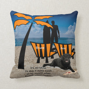 Man Surfing Dog Beach Orange Chairs Throw Pillow