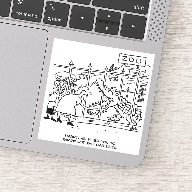 Man swallowed by crocodile cartoon sticker (Detail)