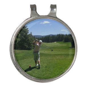 Man swinging a Golf field Golf Hat Clip
