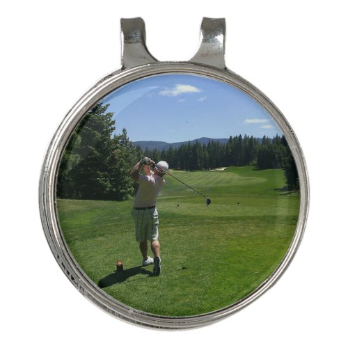 Man swinging a Golf field Golf Hat Clip 