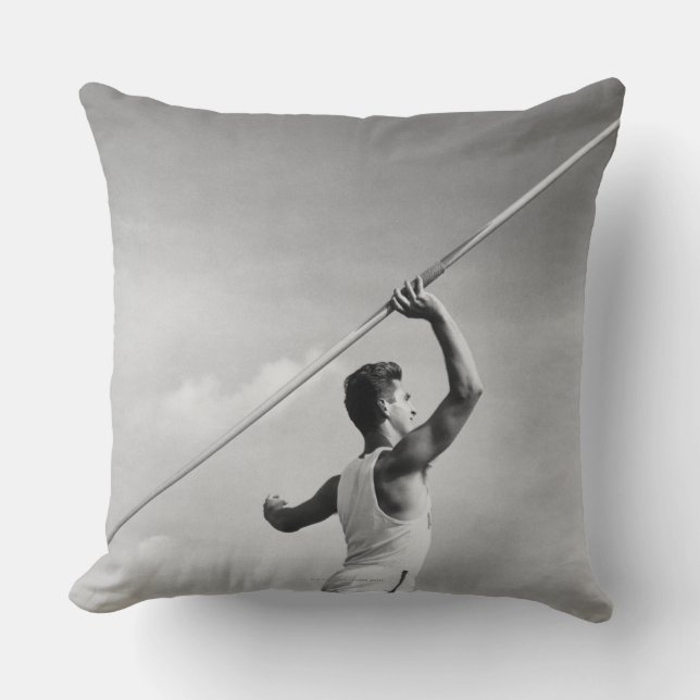 Man Throwing Javelin Throw Pillow (Front)