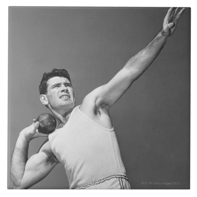 Man Throwing Shotput Ceramic Tile (Front)