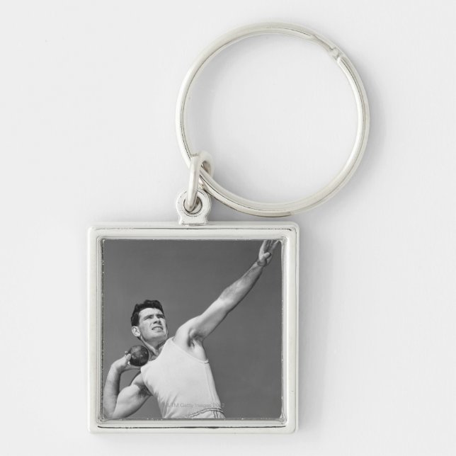 Man Throwing Shotput Keychain (Front)