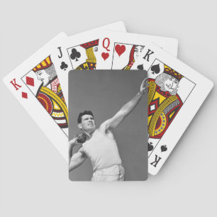 Man Throwing Shotput Poker Cards