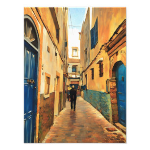 Man Walking Through Vibrant Historic Alleyway  Photo Print