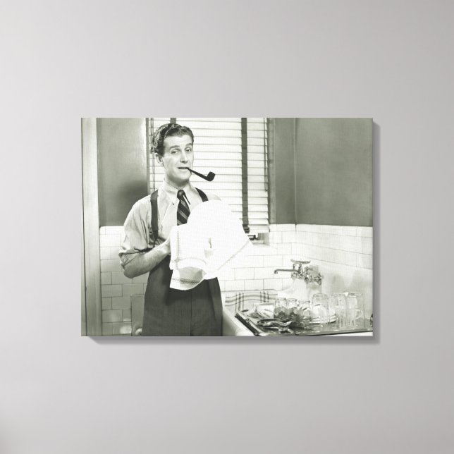 Man Washing Dishes Canvas Print (Front)