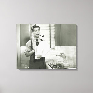 Man Washing Dishes Canvas Print