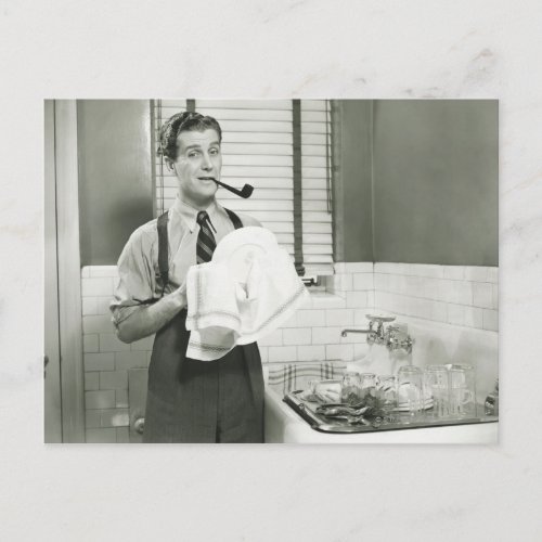 Man Washing Dishes Postcard