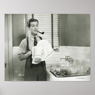 Man Washing Dishes Poster