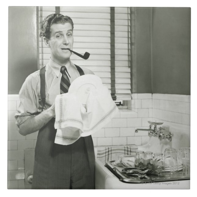 Man Washing Dishes Tile (Front)