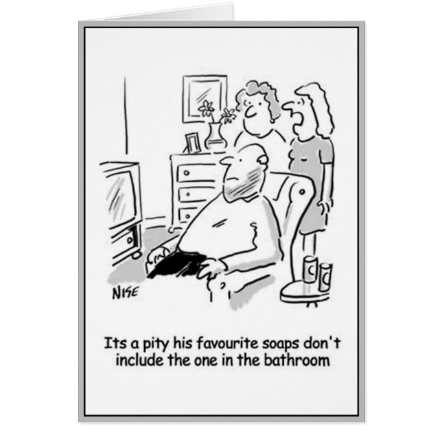 Man watching television soaps. cards (Front)