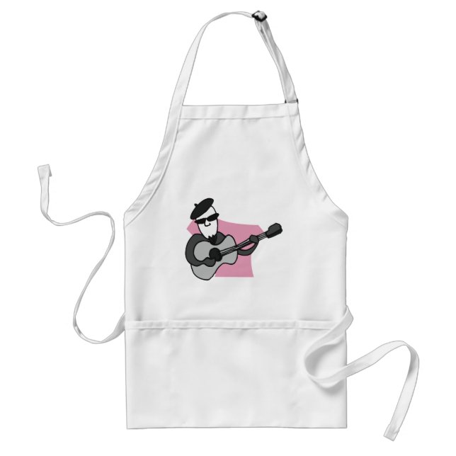 Man Wearing Beret Playing Acoustic Guitar Adult Apron (Front)