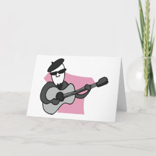 Man Wearing Beret Playing Acoustic Guitar Card