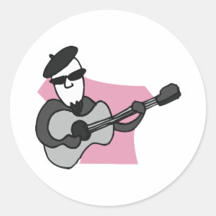 Man Wearing Beret Playing Acoustic Guitar Classic Round Sticker