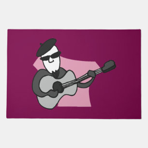 Man Wearing Beret Playing Acoustic Guitar Doormat