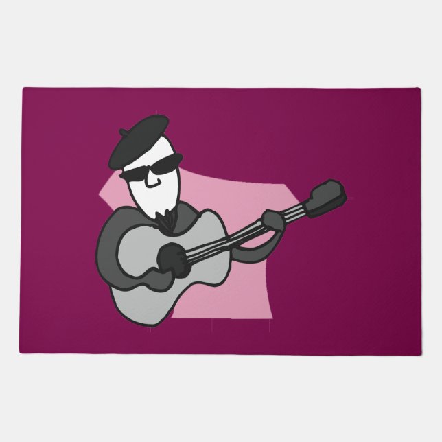 Man Wearing Beret Playing Acoustic Guitar Doormat (Front)