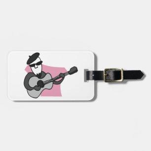 Man Wearing Beret Playing Acoustic Guitar Luggage Tag