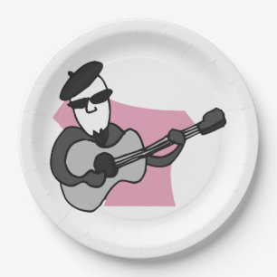 Man Wearing Beret Playing Acoustic Guitar Paper Plates