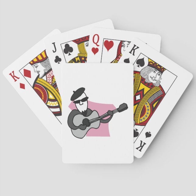 Man Wearing Beret Playing Acoustic Guitar Poker Cards (Back)