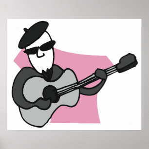 Man Wearing Beret Playing Acoustic Guitar Poster