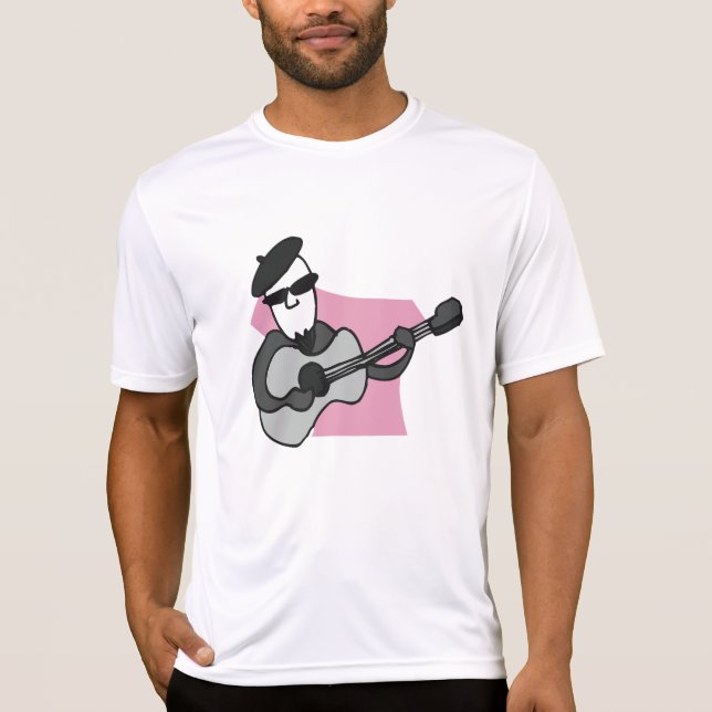 Man Wearing Beret Playing Acoustic Guitar T-Shirt (Front)