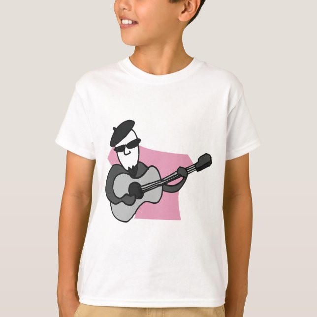 Man Wearing Beret Playing Acoustic Guitar T-Shirt (Front)
