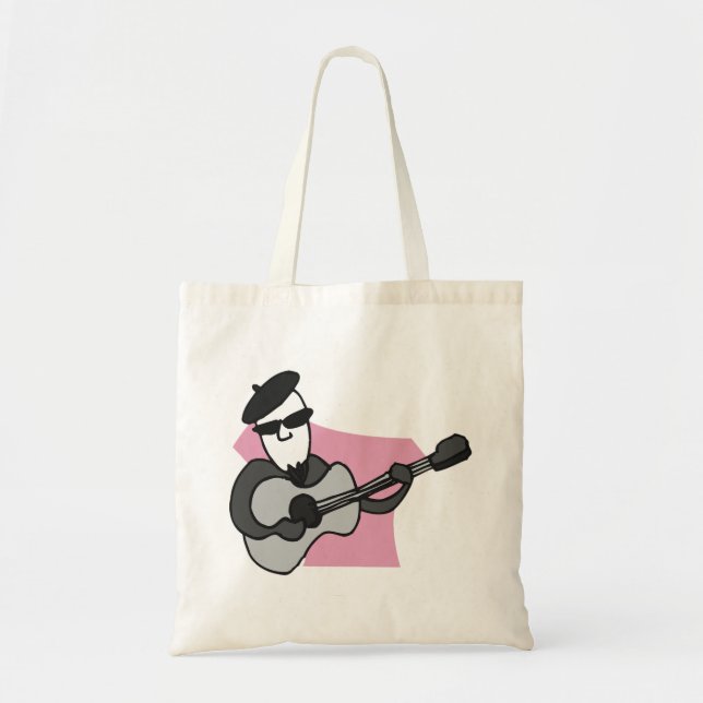 Man Wearing Beret Playing Acoustic Guitar Tote Bag (Front)