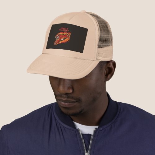 Man wearing Trucker Hat with tiger guardian design
