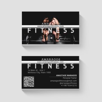 Man Weightlifting Fitness Black White Business Card by irisblossomdesigns at Zazzle