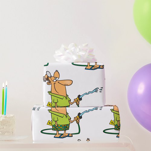 Man With A Garden Hose Wrapping Paper