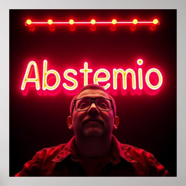 Man with ABSTEMIO word in stylized neon lights Poster (Front)