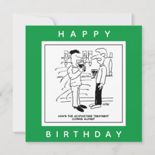 Man with Acupuncture Treatment in Pub Cartoon Card
