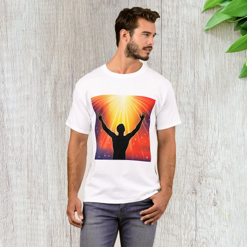 Man With Arms Raised Mens T_Shirt