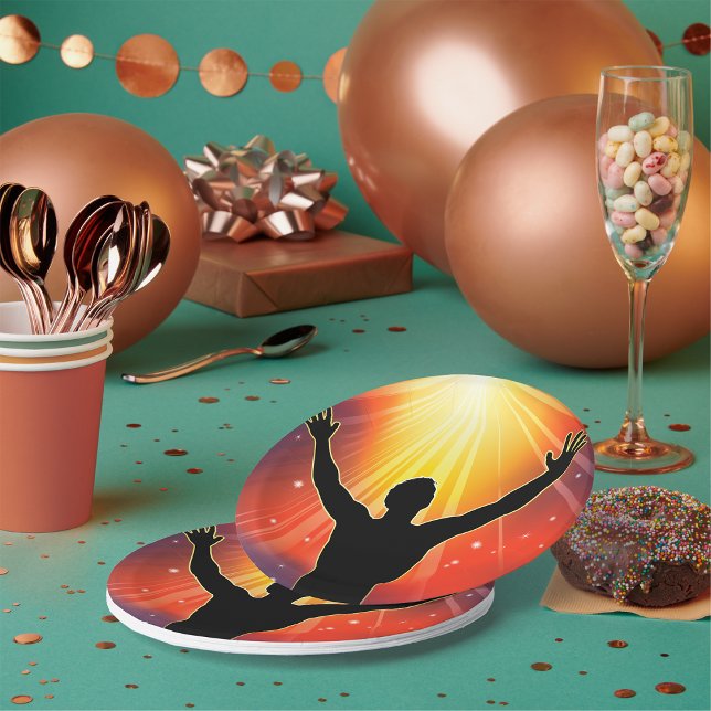 Man With Arms Raised Paper Plates (Creator Uploaded)