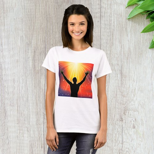 Man With Arms Raised Womens T_Shirt