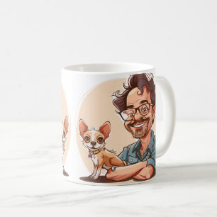 Man with Beard and Chihuahua Cartoon Mug