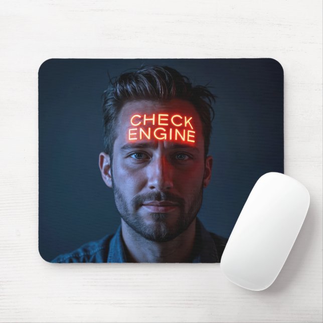 Man With Check Engine Sign On Forehead Mouse Pad (With Mouse)