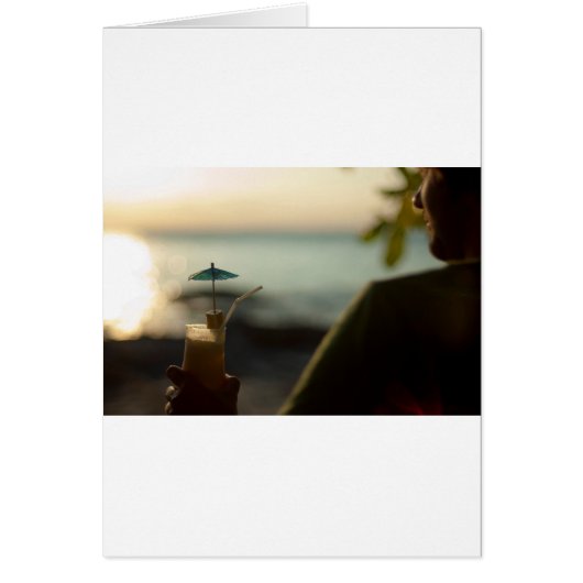 Man with cocktail at sunset cards (Front)
