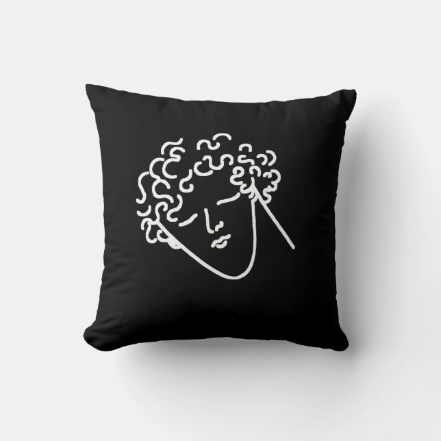 man with curly hair black throw pillow (Front)