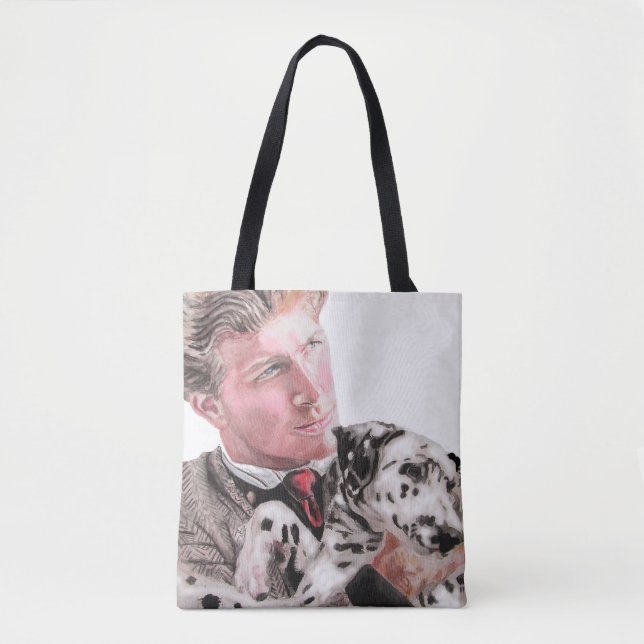 Man with Dalmatian Spotty Dog Cute Tote Bag (Front)